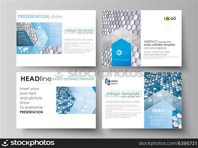 Set of business templates for presentation slides. Easy editable vector layouts in flat design. Blue and gray color hexagons in perspective. Abstract polygonal style modern background.. Set of business templates for presentation slides. Easy editable abstract vector layouts in flat design. Blue and gray color hexagons in perspective. Abstract polygonal style modern background.