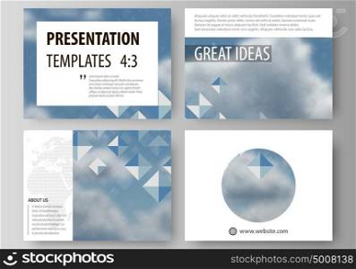 Set of business templates for presentation slides. Vector layouts in flat style. Blue color pattern with rhombuses, abstract design geometrical background. Simple modern stylish texture.. Set of business templates for presentation slides. Easy editable abstract layouts in flat design, vector illustration. Blue color pattern with rhombuses, abstract design geometrical vector background. Simple modern stylish texture.