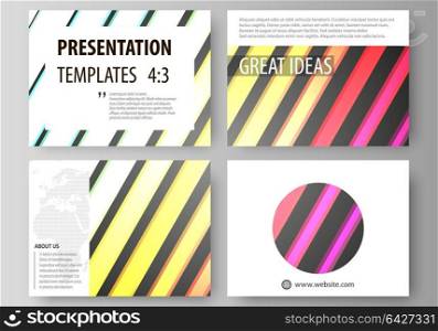 Set of business templates for presentation slides. Vector layouts in flat style. Bright color rectangles, colorful design with geometric rectangular shapes forming abstract beautiful background.. Set of business templates for presentation slides. Easy editable abstract layouts in flat design, vector illustration. Bright color rectangles, colorful design with geometric rectangular shapes forming abstract beautiful background.