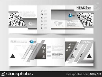Set of business templates for tri-fold brochures. Square design. Leaflet cover, abstract flat layout, easy editable blank. Abstract triangle design background, modern gray color polygonal vector.