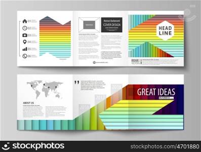 Set of business templates for tri fold brochures. Square design. Leaflet cover, abstract flat layout, easy editable vector. Bright color rectangles, colorful design with overlapping geometric rectangular shapes forming abstract beautiful background.
