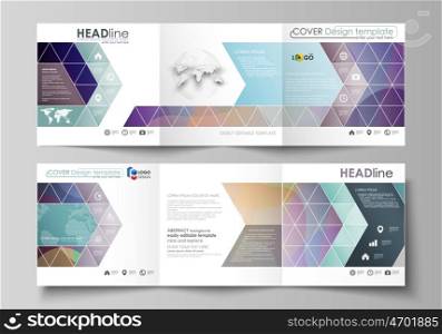 Set of business templates for tri fold brochures. Square design. Leaflet cover, abstract flat layout, easy editable vector. Bright color pattern, colorful design with overlapping shapes forming abstract beautiful background.
