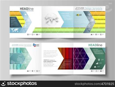 Set of business templates for tri fold brochures. Square design. Leaflet cover, abstract flat layout, easy editable vector. Bright color rectangles, colorful design with overlapping geometric rectangular shapes forming abstract beautiful background.