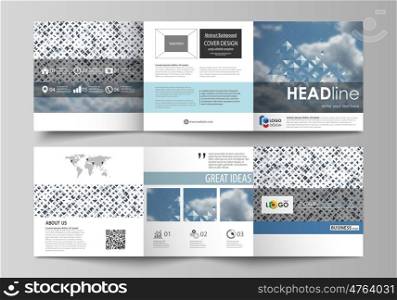 Set of business templates for tri fold brochures. Square design. Leaflet cover, abstract flat layout, easy editable vector. Blue color pattern with rhombuses, abstract design geometrical vector background. Simple modern stylish texture.