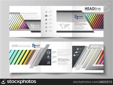 Set of business templates for tri fold brochures. Square design. Leaflet cover, abstract flat layout, easy editable vector. Bright color rectangles, colorful design with geometric rectangular shapes forming abstract beautiful background.