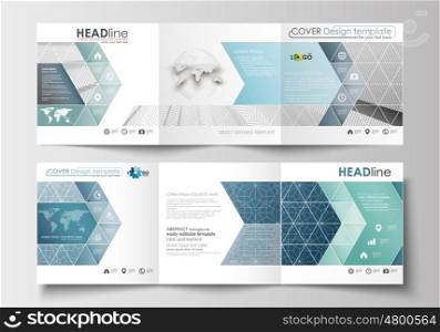 Set of business templates for tri-fold brochures. Square design. Leaflet cover, abstract flat layout, easy editable blank. Abstract blue or gray business pattern with lines, modern stylish vector texture.