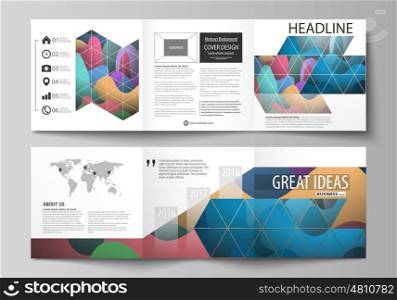 Set of business templates for tri fold brochures. Square design. Leaflet cover, abstract flat layout, easy editable vector. Bright color pattern, colorful design with overlapping shapes forming abstract beautiful background.
