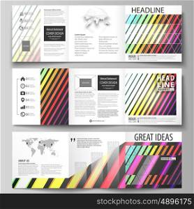 Set of business templates for tri fold brochures. Square design. Leaflet cover, abstract flat layout, easy editable vector. Bright color rectangles, colorful design with geometric rectangular shapes forming abstract beautiful background.
