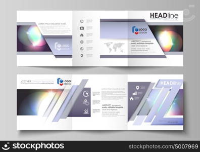 Set of business templates for tri fold square brochures. Leaflet cover, abstract flat layout, easy editable vector. Retro style, mystical Sci-Fi background. Futuristic trendy design.. Set of business templates for tri fold square design brochures. Leaflet cover, abstract flat layout, easy editable vector. Retro style, mystical Sci-Fi background. Futuristic trendy design.