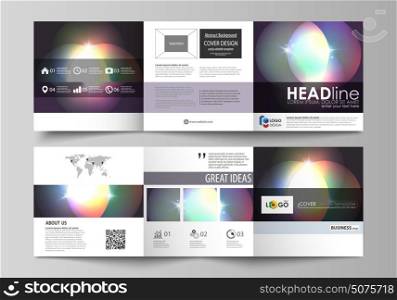 Set of business templates for tri fold square brochures. Leaflet cover, abstract flat layout, easy editable vector. Retro style, mystical Sci-Fi background. Futuristic trendy design.. Set of business templates for tri fold square design brochures. Leaflet cover, abstract flat layout, easy editable vector. Retro style, mystical Sci-Fi background. Futuristic trendy design.