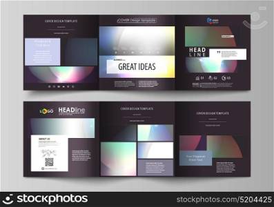 Set of business templates for tri fold square brochures. Leaflet cover, abstract flat layout, easy editable vector. Retro style, mystical Sci-Fi background. Futuristic trendy design.. Set of business templates for tri fold square design brochures. Leaflet cover, abstract flat layout, easy editable vector. Retro style, mystical Sci-Fi background. Futuristic trendy design.