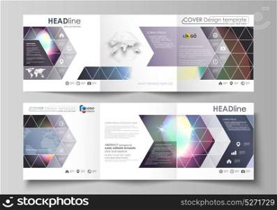 Set of business templates for tri fold square brochures. Leaflet cover, abstract flat layout, easy editable vector. Retro style, mystical Sci-Fi background. Futuristic trendy design.. Set of business templates for tri fold square brochures. Leaflet cover, abstract flat layout, easy editable vector. Retro style, mystical Sci-Fi background. Futuristic trendy design