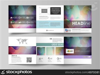 Set of business templates for tri fold square brochures. Leaflet cover, flat style vector layout. Bright color pattern, colorful design with overlapping shapes forming abstract beautiful background.. Set of business templates for tri fold brochures. Square design. Leaflet cover, abstract flat layout, easy editable vector. Bright color pattern, colorful design with overlapping shapes forming abstract beautiful background.