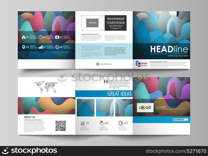 Set of business templates for tri fold square brochures. Leaflet cover, flat style vector layout. Bright color pattern, colorful design with overlapping shapes forming abstract beautiful background.. Set of business templates for tri fold square brochures. Leaflet cover, flat style vector layout. Bright color pattern, colorful design with overlapping shapes forming abstract beautiful background