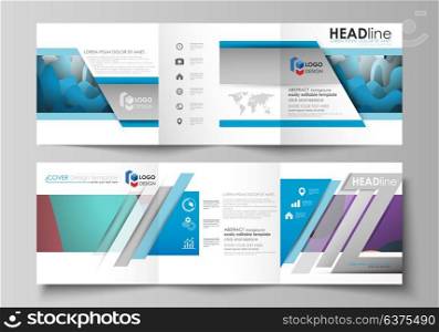 Set of business templates for tri fold square brochures. Leaflet cover, flat style vector layout. Bright color pattern, colorful design with overlapping shapes forming abstract beautiful background.. Set of business templates for tri fold brochures. Square design. Leaflet cover, abstract flat layout, easy editable vector. Bright color pattern, colorful design with overlapping shapes forming abstract beautiful background.