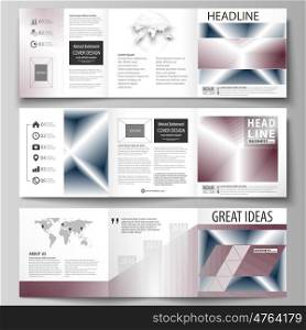 Set of business templates for tri fold square design brochures. Leaflet cover, abstract flat layout, easy editable vector. Simple monochrome geometric pattern. Abstract polygonal style, stylish modern background.