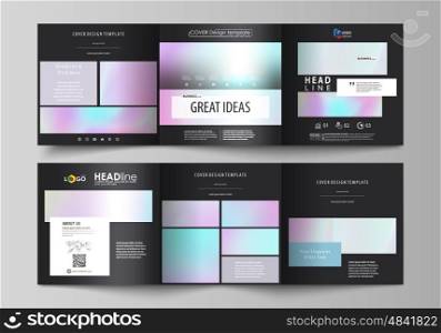 Set of business templates for tri fold square design brochures. Leaflet cover, abstract flat layout, easy editable vector. Hologram, background in pastel colors with holographic effect. Blurred colorful pattern, futuristic surreal texture.
