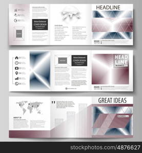 Set of business templates for tri fold square design brochures. Leaflet cover, abstract flat layout, easy editable vector. Simple monochrome geometric pattern. Abstract polygonal style, stylish modern background.