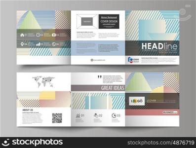 Set of business templates for tri fold square design brochures. Leaflet cover, abstract flat layout, easy editable vector. Minimalistic design with lines, geometric shapes forming beautiful background.