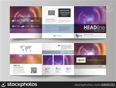 Set of business templates for tri fold square design brochures. Leaflet cover, abstract flat layout, easy editable vector. Bright color colorful design, beautiful futuristic background.