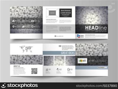 Set of business templates for tri fold square design brochures. Leaflet cover, abstract layout, easy editable vector. Pattern made from squares, gray background in geometrical style. Simple texture.. Set of business templates for tri fold square design brochures. Leaflet cover, abstract flat layout, easy editable vector. Pattern made from squares, gray background in geometrical style. Simple texture.