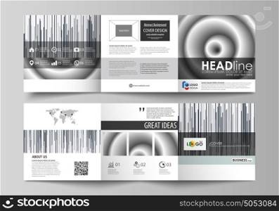 Set of business templates for tri fold square design brochures. Leaflet cover, abstract flat vector layout. Simple monochrome geometric pattern. Minimalistic background. Gray color shapes.. Set of business templates for tri fold square design brochures. Leaflet cover, abstract flat layout, easy editable vector. Simple monochrome geometric pattern. Minimalistic background. Gray color shapes.