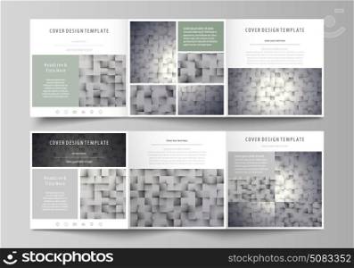 Set of business templates for tri fold square design brochures. Leaflet cover, abstract layout, easy editable vector. Pattern made from squares, gray background in geometrical style. Simple texture.. Set of business templates for tri fold square design brochures. Leaflet cover, abstract flat layout, easy editable vector. Pattern made from squares, gray background in geometrical style. Simple texture.