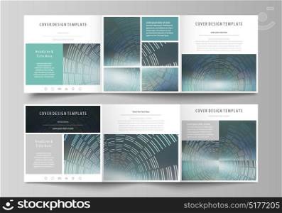 Set of business templates for tri fold square design brochures. Leaflet cover, abstract flat layout, easy editable vector. Technology background in geometric style made from circles. Set of business templates for tri fold square design brochures. Leaflet cover, abstract flat layout, easy editable vector. Technology background in geometric style made from circles.