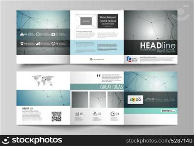 Set of business templates for tri fold square design brochures. Leaflet cover, vector layout Geometric background, connected line and dots. Molecular structure. Scientific, medical, technology concept. Business templates for tri fold square design brochures. Leaflet cover, vector layout Geometric background, connected line and dots. Molecular structure. Scientific, medical, technology concept
