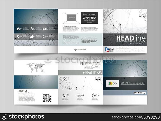 Set of business templates for tri fold square design brochures. Leaflet cover, abstract vector layout. DNA and neurons molecule structure. Medicine, science, technology concept. Scalable graphic.. Set of business templates for tri fold square design brochures. Leaflet cover, abstract flat layout, easy editable vector. DNA and neurons molecule structure. Medicine, science, technology concept. Scalable graphic.