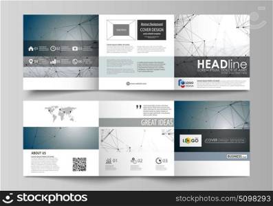 Set of business templates for tri fold square design brochures. Leaflet cover, abstract vector layout. DNA and neurons molecule structure. Medicine, science, technology concept. Scalable graphic.. Set of business templates for tri fold square design brochures. Leaflet cover, abstract flat layout, easy editable vector. DNA and neurons molecule structure. Medicine, science, technology concept. Scalable graphic.