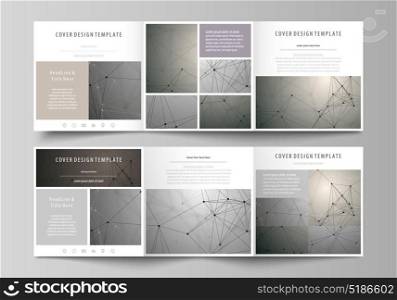 Set of business templates for tri fold square design brochures. Leaflet cover, abstract vector layout. Chemistry pattern, molecule structure on gray background. Science and technology concept.. Set of business templates for tri fold square design brochures. Leaflet cover, abstract flat layout, easy editable vector. Chemistry pattern, molecule structure on gray background. Science and technology concept.