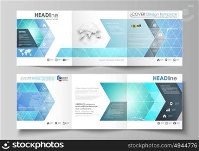 Set of business templates for tri fold square design brochures. Leaflet cover, vector layout. Chemistry pattern, connecting lines and dots, molecule structure, medical DNA research. Medicine concept.. Set of business templates for tri fold square design brochures. Leaflet cover, abstract flat layout, easy editable vector. Chemistry pattern, connecting lines and dots, molecule structure, medical DNA research. Medicine concept.