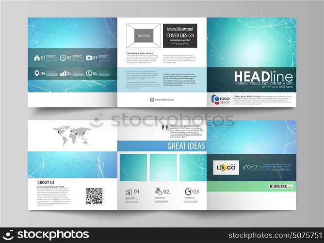 Set of business templates for tri fold square design brochures. Leaflet cover, vector layout. Chemistry pattern, connecting lines and dots, molecule structure, medical DNA research. Medicine concept.. Set of business templates for tri fold square design brochures. Leaflet cover, abstract flat layout, easy editable vector. Chemistry pattern, connecting lines and dots, molecule structure, medical DNA research. Medicine concept.