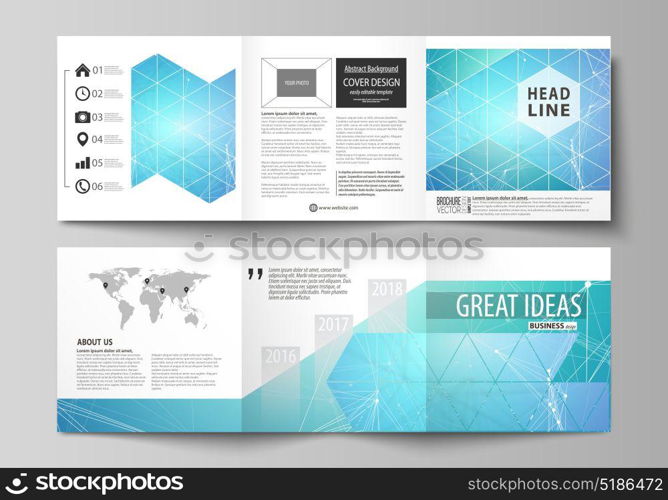 Set of business templates for tri fold square design brochures. Leaflet cover, vector layout. Chemistry pattern, connecting lines and dots, molecule structure, medical DNA research. Medicine concept.. Set of business templates for tri fold square design brochures. Leaflet cover, abstract flat layout, easy editable vector. Chemistry pattern, connecting lines and dots, molecule structure, medical DNA research. Medicine concept.