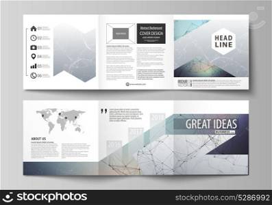 Set of business templates for tri fold square design brochures. Leaflet cover, vector layout. Compounds lines and dots. Big data visualization in minimal style. Graphic communication background.. Set of business templates for tri fold square design brochures. Leaflet cover, vector layout. Compounds lines and dots. Big data visualization in minimal style. Graphic communication background