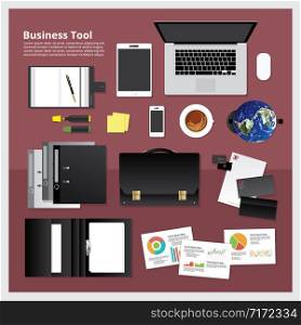 Set of Business Tool Work Space Vector illustration