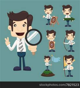 Set of businessman aimming target characters poses , eps10 vector format