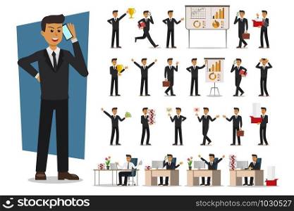 Set of Businessman character design. Vector illustration.