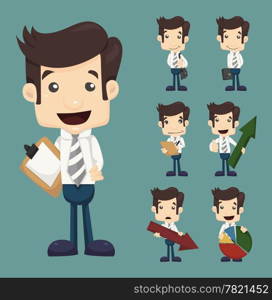 Set of businessman characters poses with charts , eps10 vector format