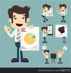 Set of businessman characters presentation graph , eps10 vector format