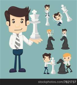 Set of businessman fighting, playing chess , eps10 vector format