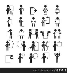 Set of businessman holding blank notes , Human pictogram Icons , eps10 vector format
