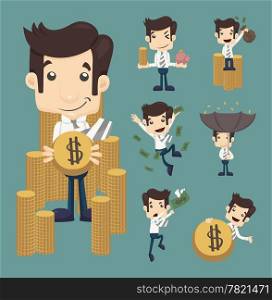 Set of businessman make money characters poses , eps10 vector format