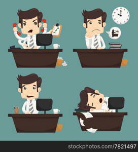 Set of businessman sitting on desk , office worker , eps10 vector format