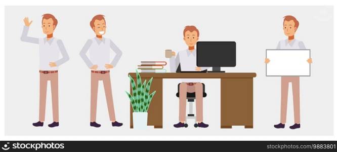 set of businessman working in office ,character vector design.