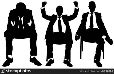 Set of businessmen on chairs isolated on white