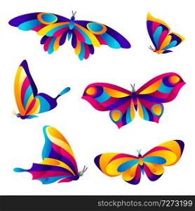 Set of butterflies. Colorful bright abstract insects.. Set of butterflies.
