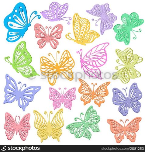 Set of butterfly colorful hand drawing on white
