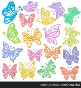 Set of butterfly colorful hand drawing on white